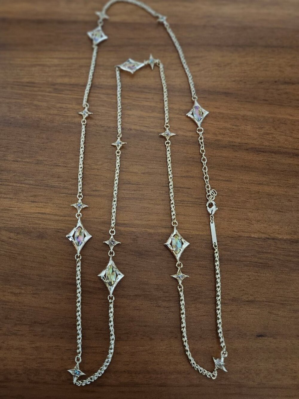 Kendra Scott Clear Iridescent Simi Gold Long Necklace